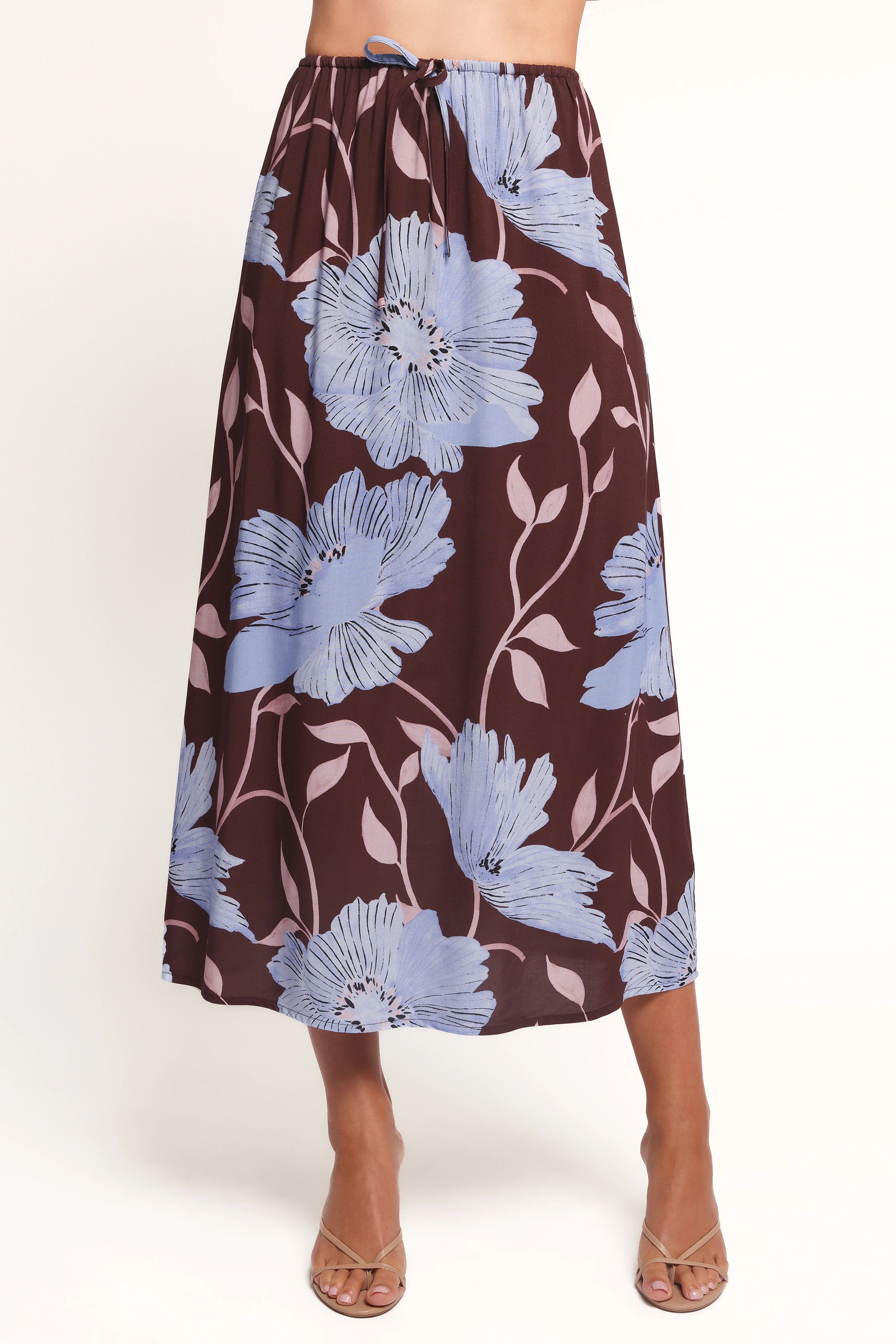 Angie Midi Skirt Blue Poppies