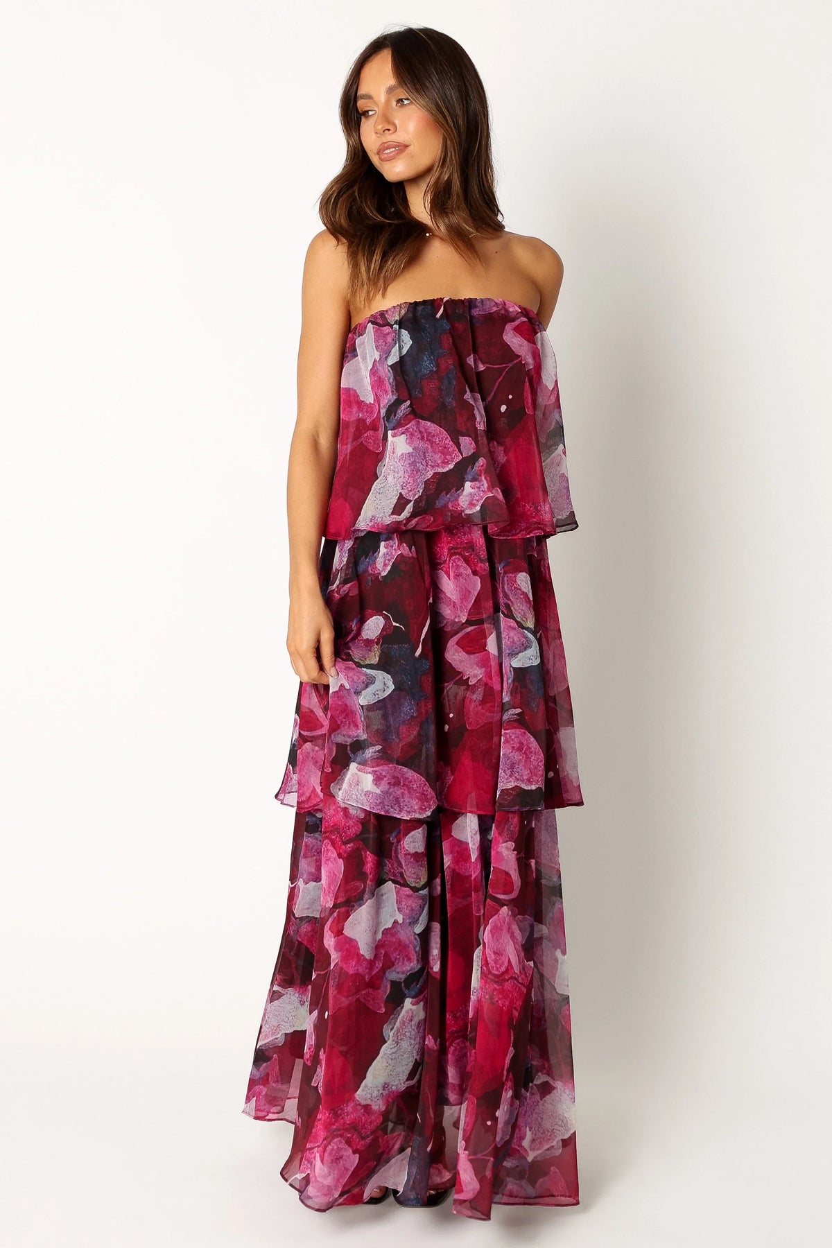 Bloom Strapless Maxi Dress Purple Floral