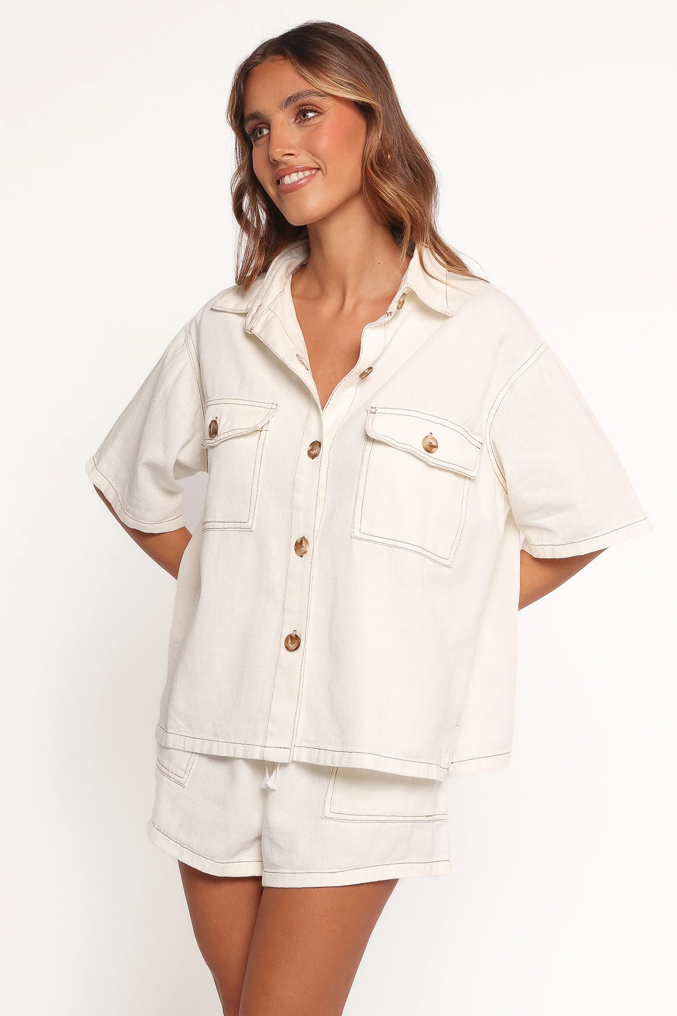 Noor Denim Short Set White