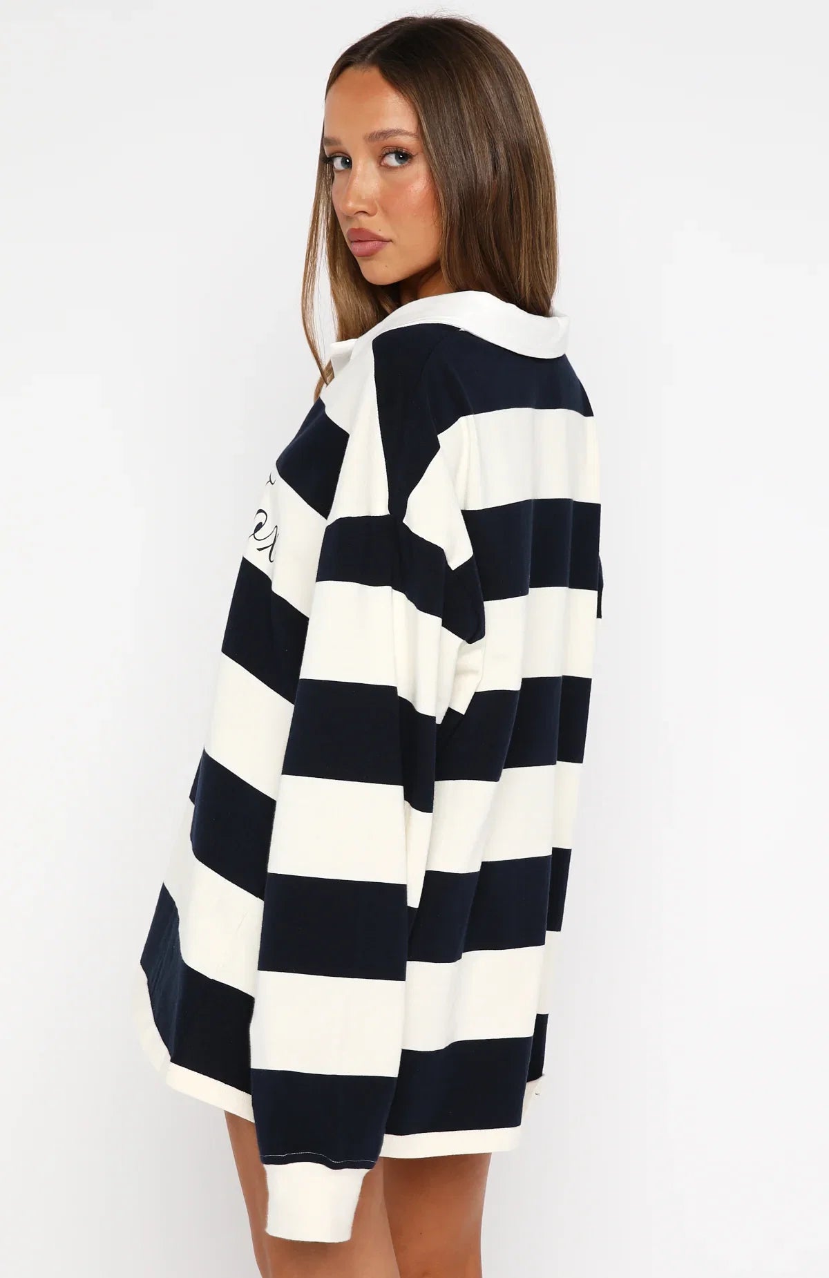 My Reality Striped Long Sleeve Rugby Shirt Navy Cream Stripe