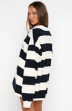 My Reality Striped Long Sleeve Rugby Shirt Navy Cream Stripe