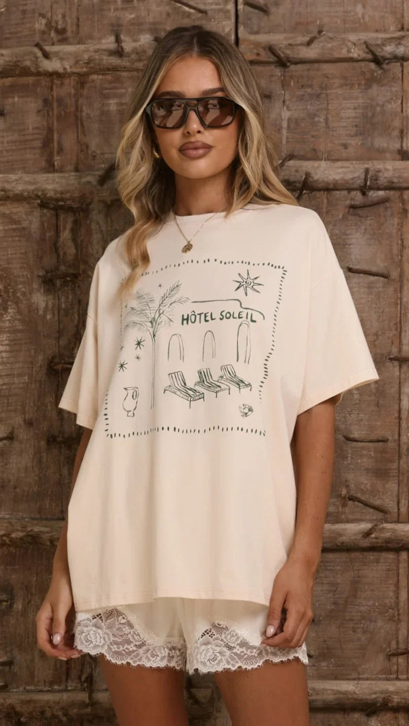 Hotel Soleil Oversized Tee Beige