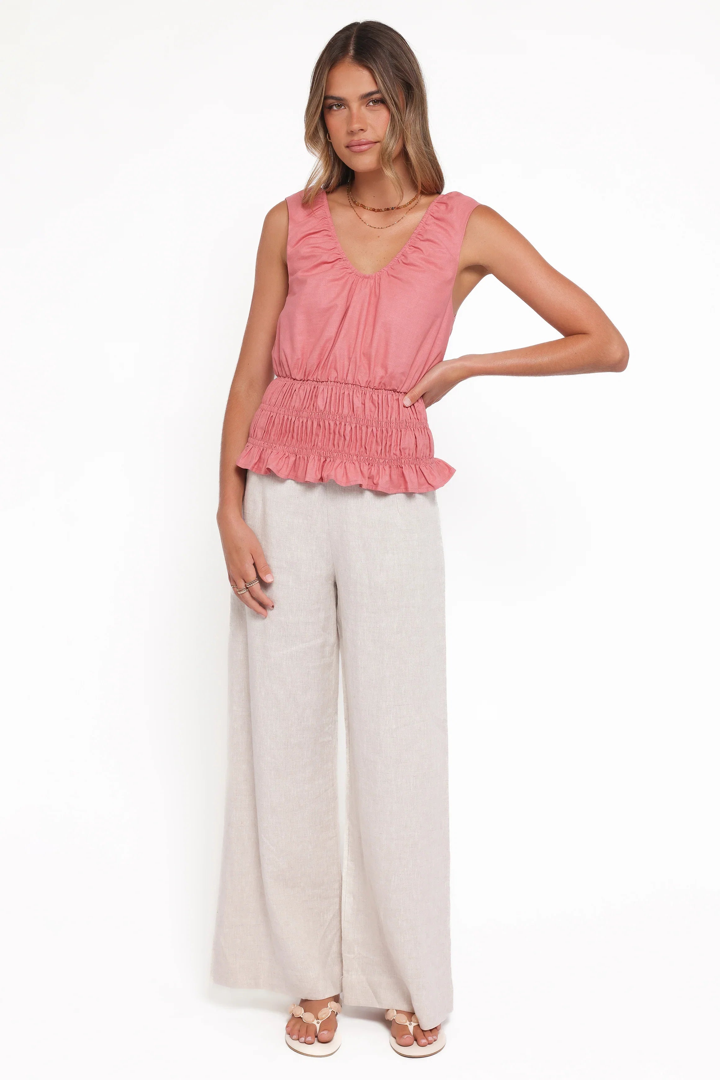 Lucilla Shirred Waist Top Petal Pink