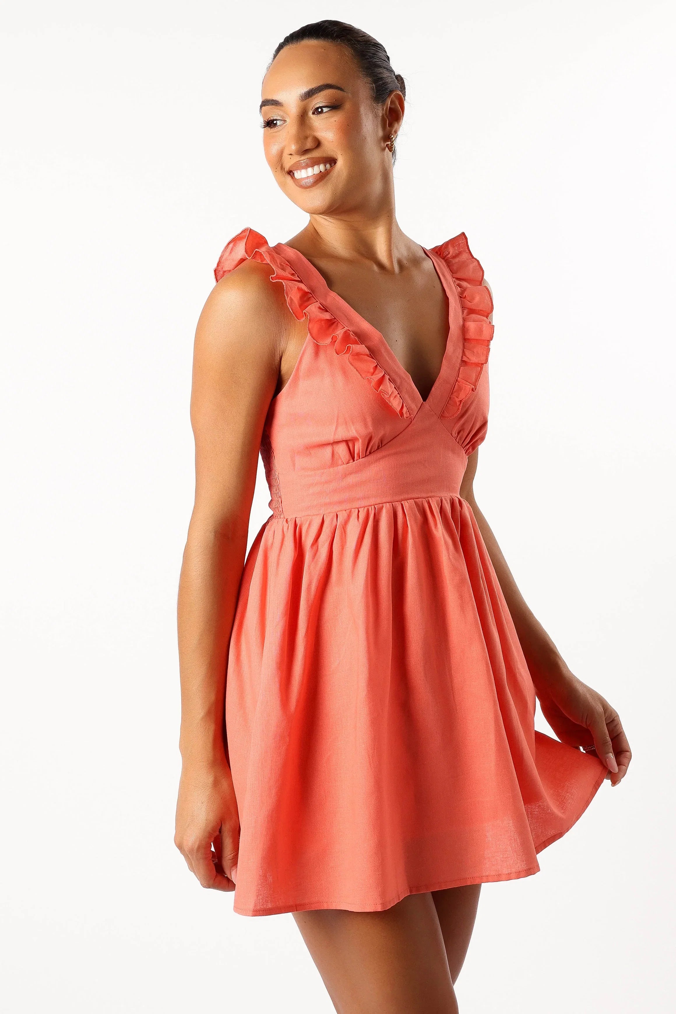 Rowan Frill Mini Dress Coral