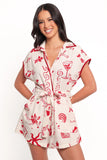 Kensie Tie Waist Romper Red