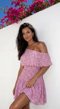 Posevia Ditsy Floral Off Shoulder Mini Dress Pink