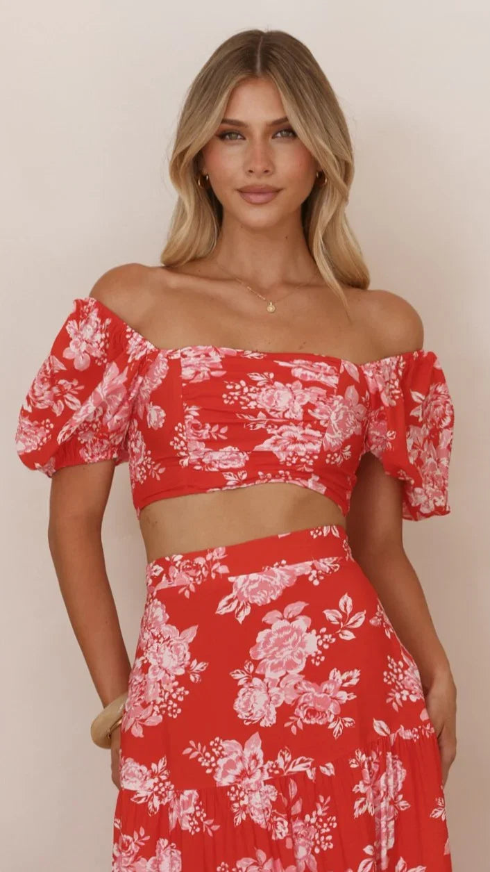 Calla Top and Maxi Skirt Set Red Floral