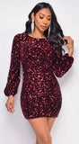 Ena Burgundy Red Sequin Dress