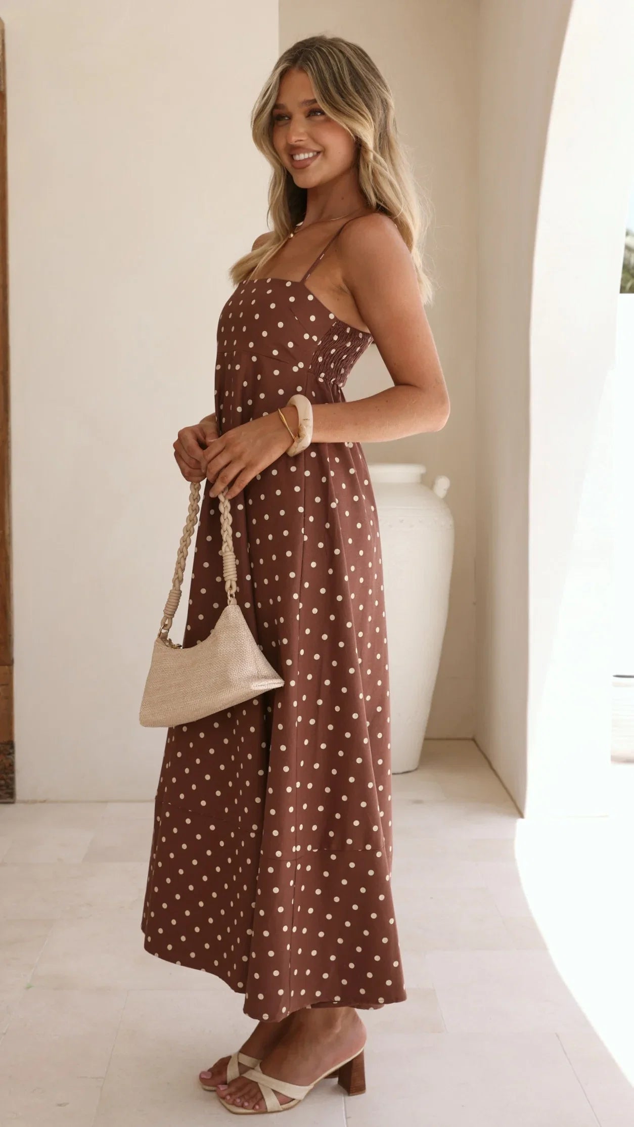 Elie Maxi Dress Chocolate Cream Polka Dot