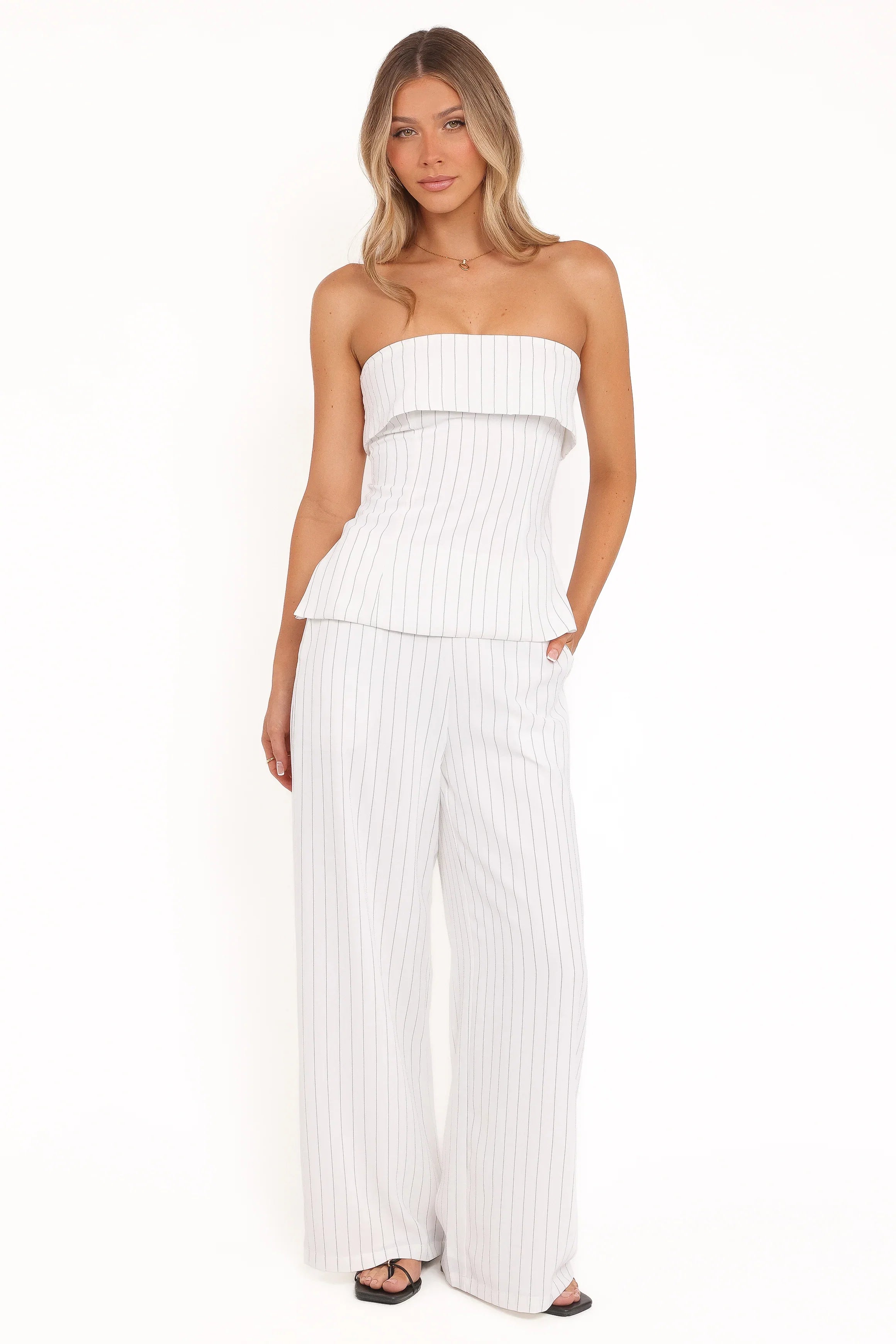 Blakely Wide Leg Pant White Pinstripe