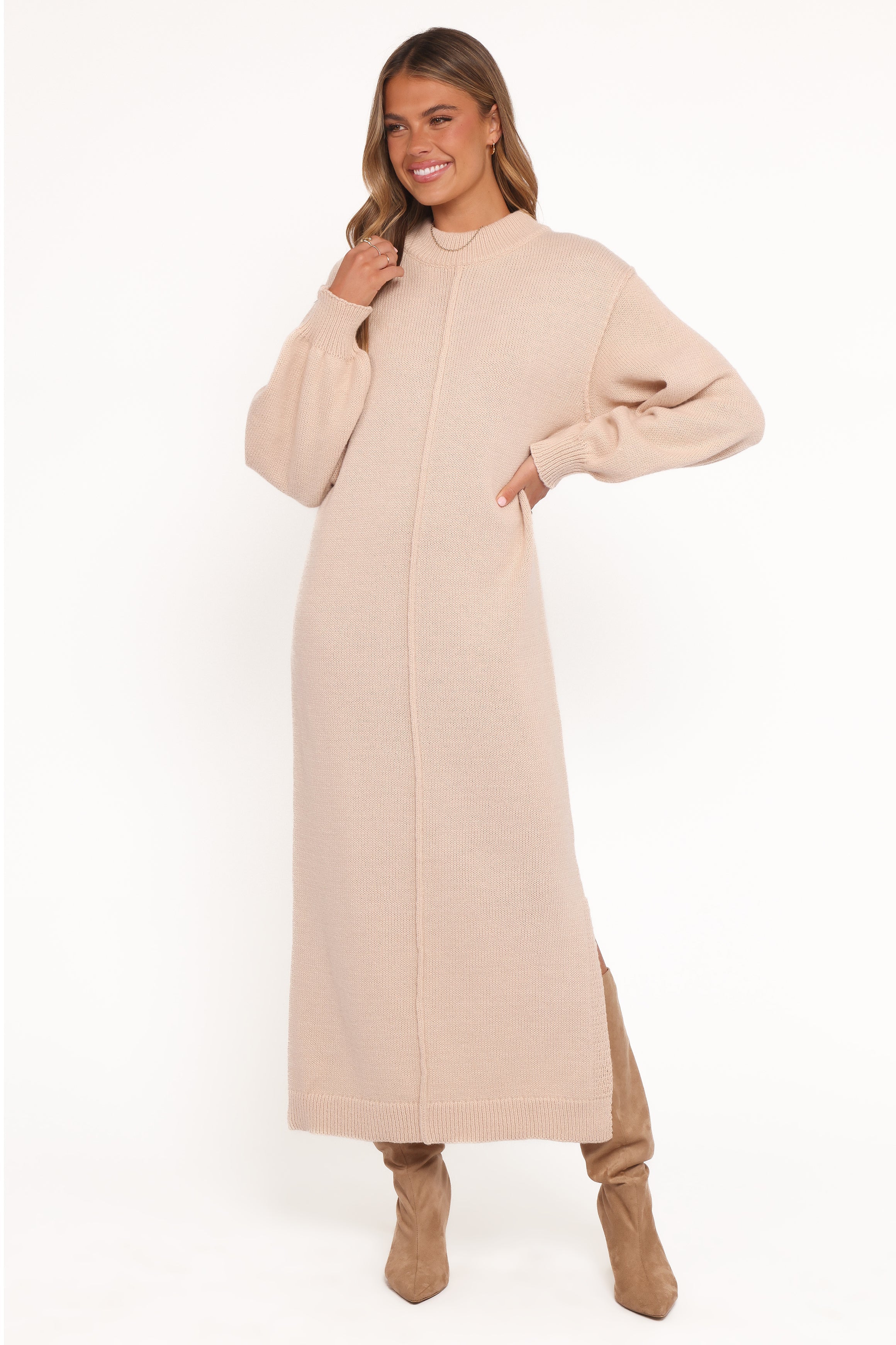 Odile Knit Midi Dress Tan