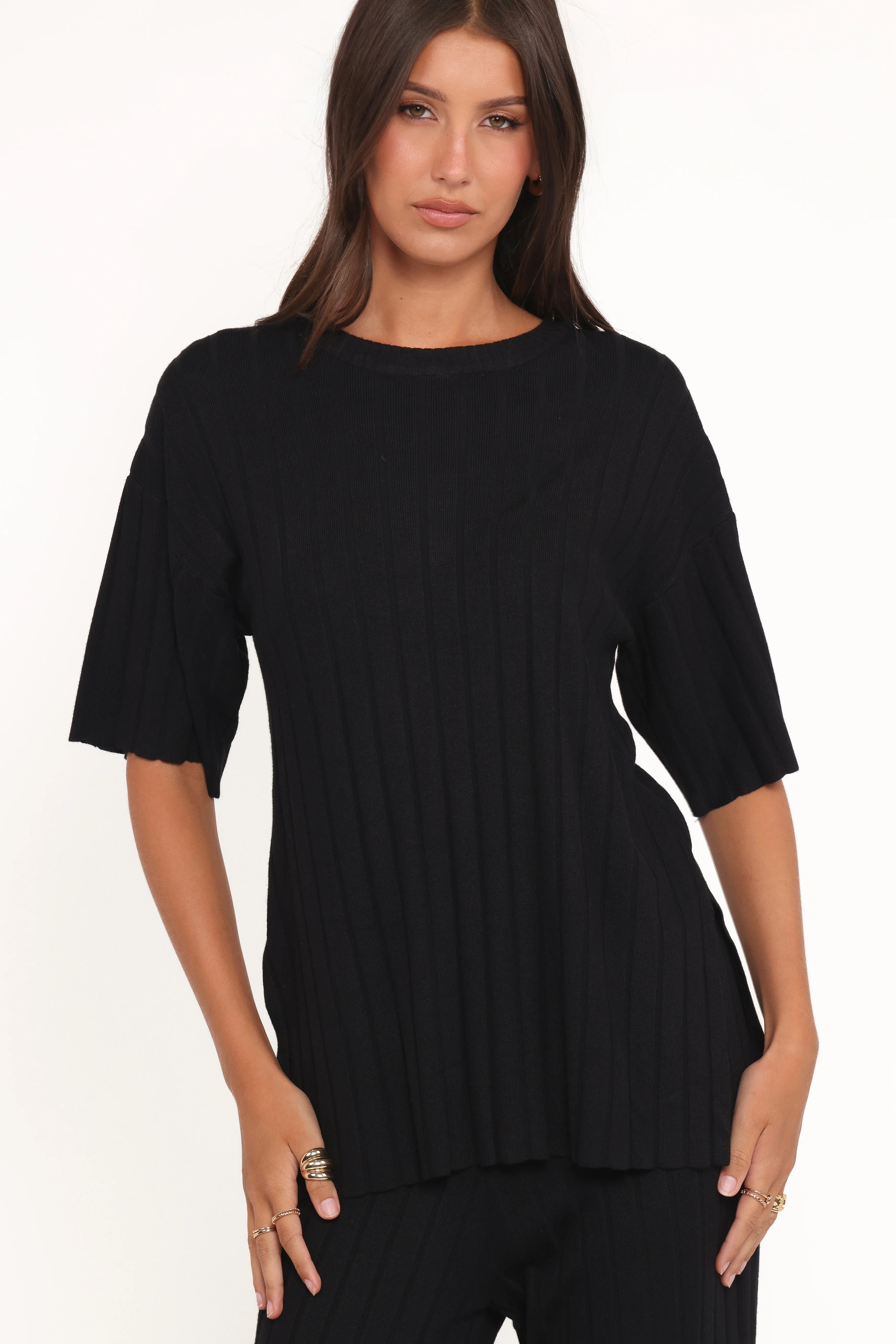 Alix Ribbed Knit Set Black