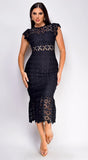 Phoebe Eyelet Lace Ruffle Midi Dress Black