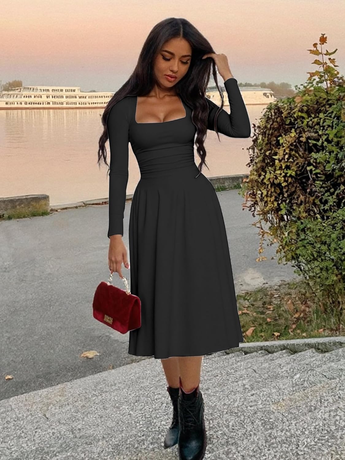 A Line Maxi Dress Ruffle Flowy Formal Long Dresses