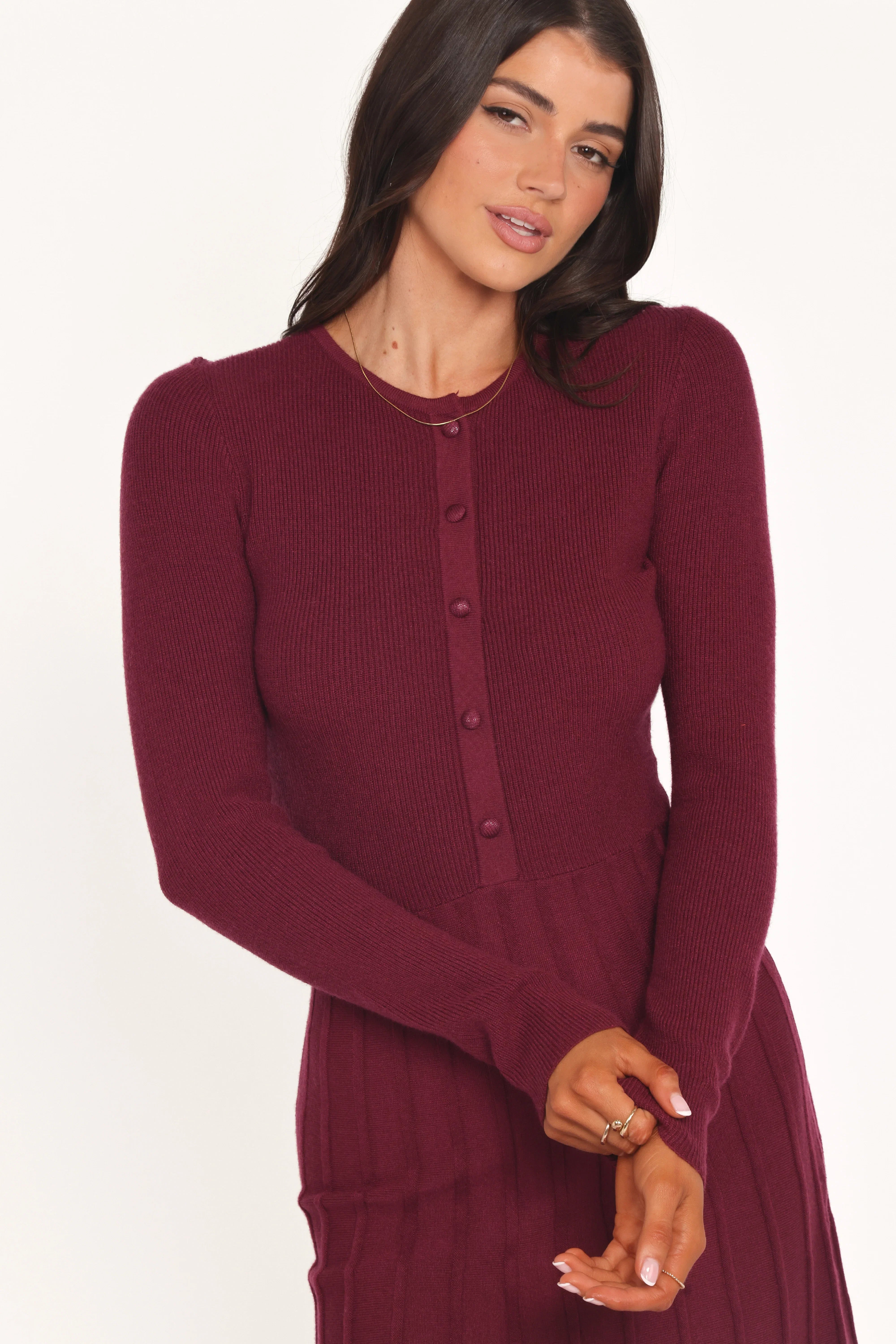 Darlina Long Sleeve Mini Dress Burgundy