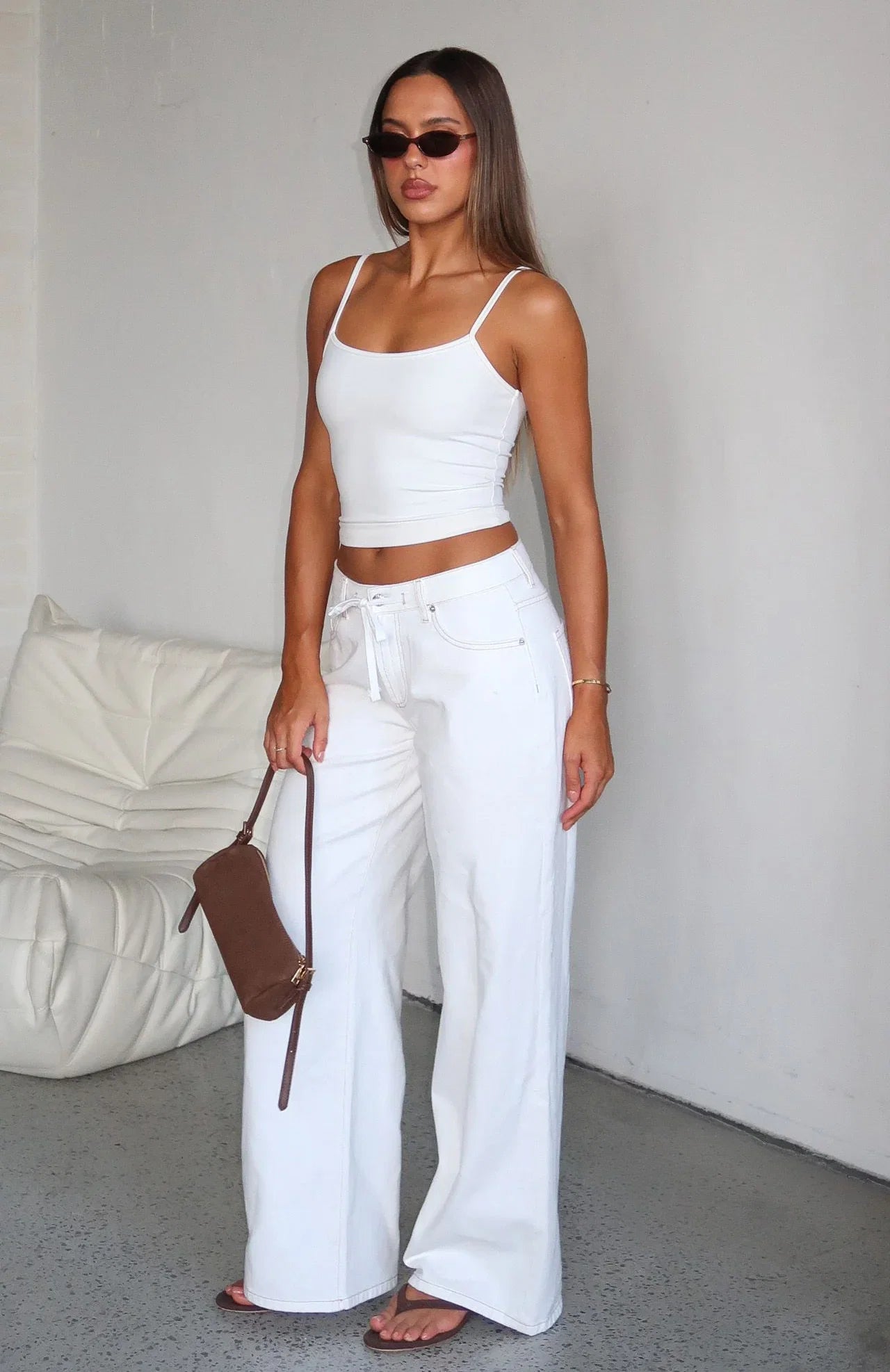 Kendall Mid Rise Wide Leg Jeans Off White