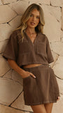 Sarina Crop Top and Skort Set Chocolate