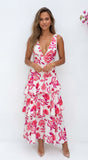 Azélie Floral Tiered Maxi Dress Pink Multi