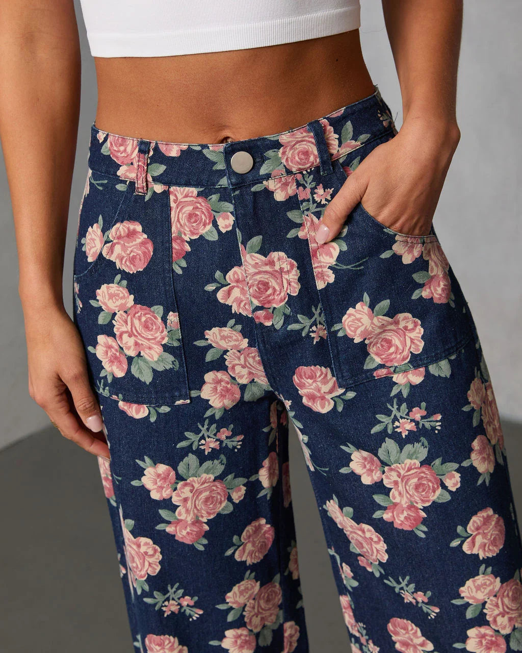 New Bloom Rigid High Rise Straight Leg Printed Jeans