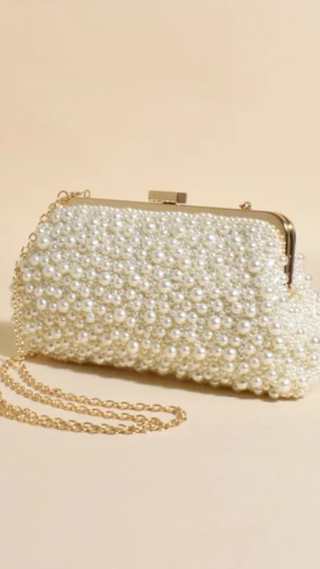 Norma Jean Faux Pearl Clutch Cream Gold