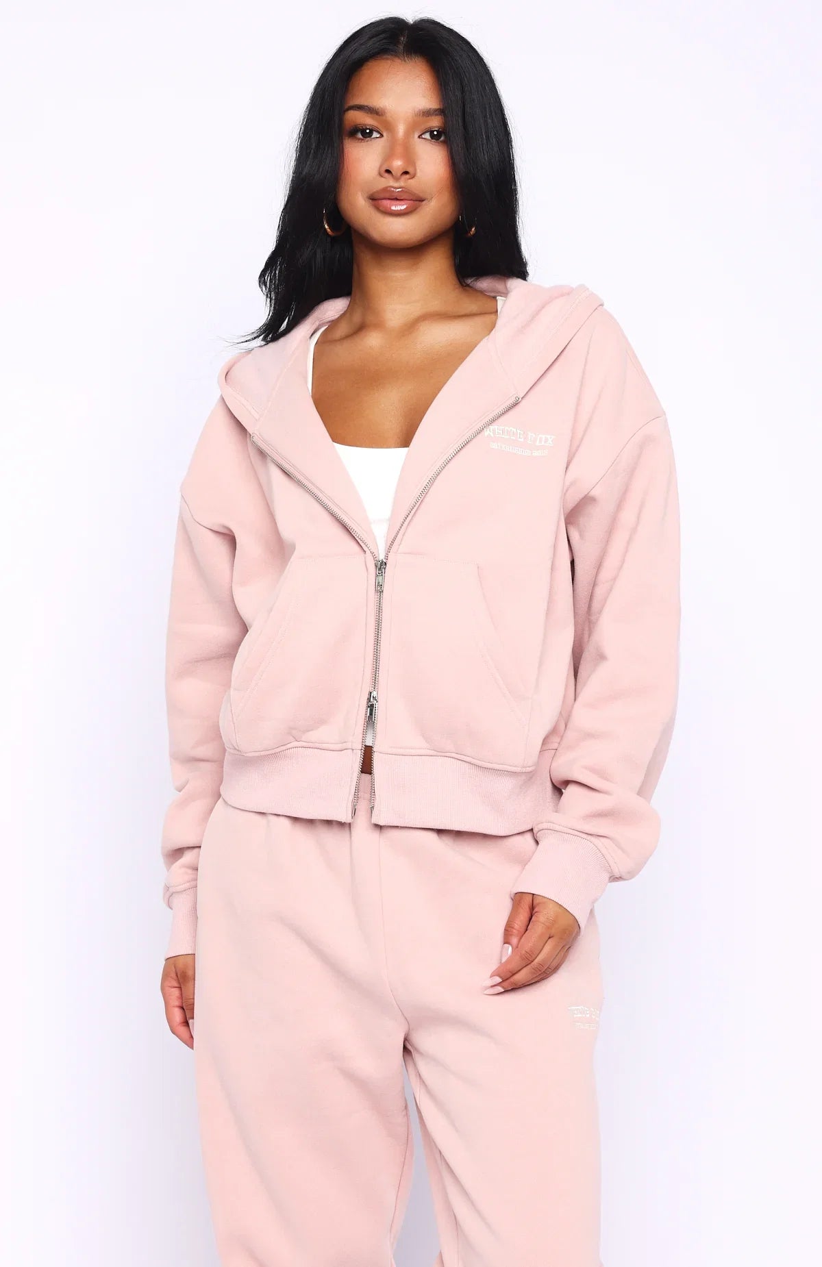 Cant Miss It Boxy Zip Front Hoodie Dusty Pink
