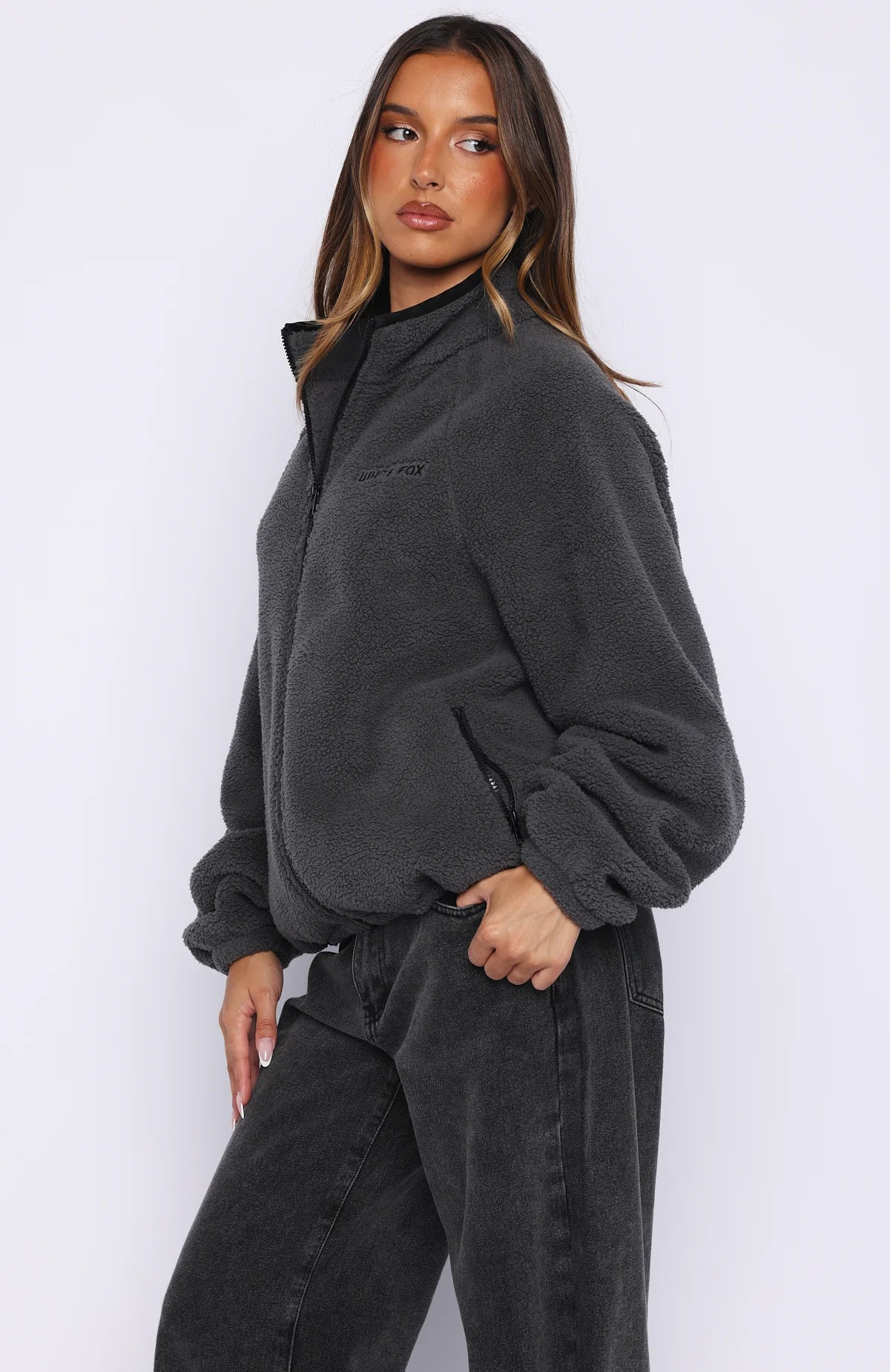 Calm Before The Storm Zip Front Fleece Sweater Charcoal