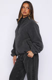 Calm Before The Storm Zip Front Fleece Sweater Charcoal