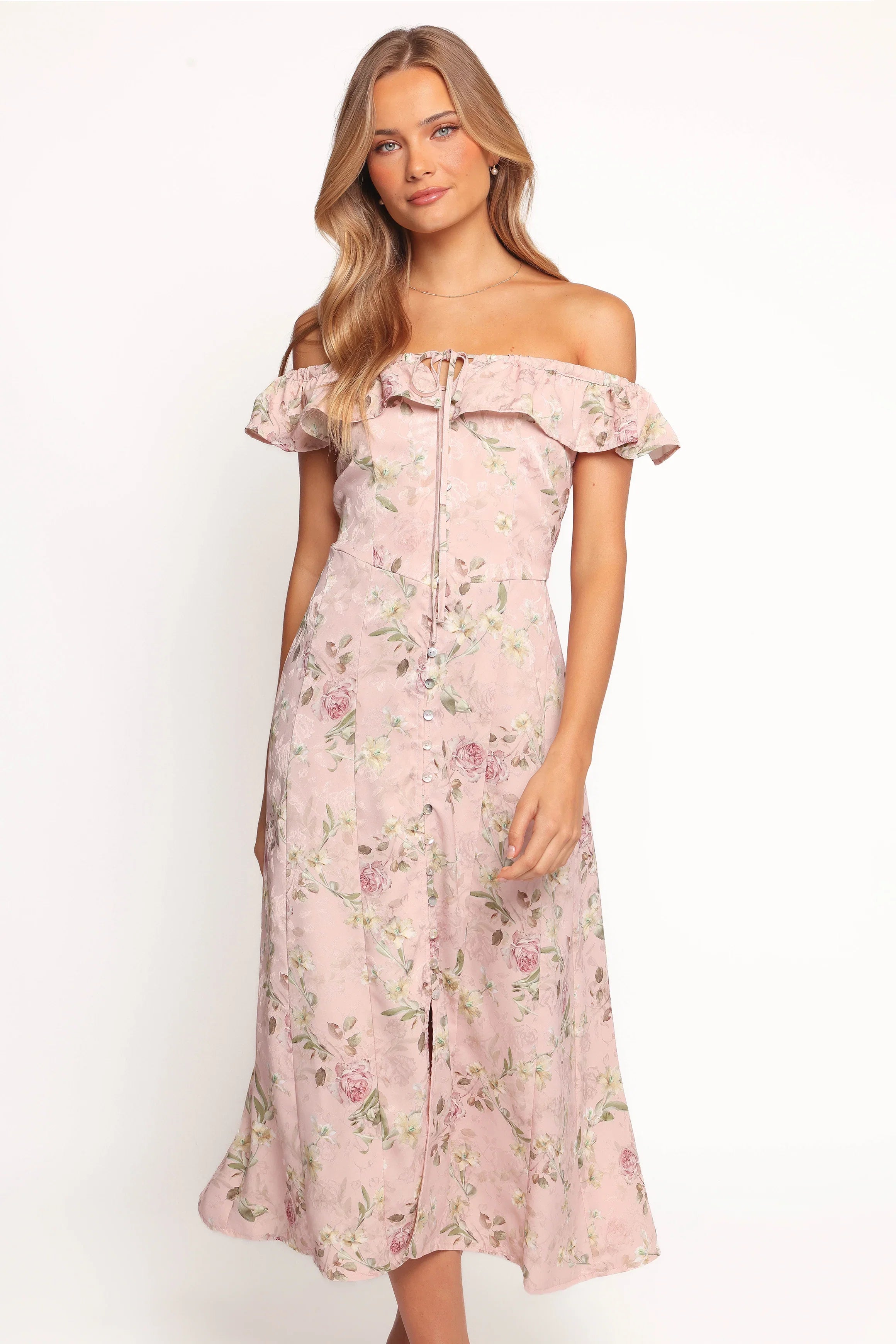 Lauryn Off The Shoulder Midi Dress Blush Rose