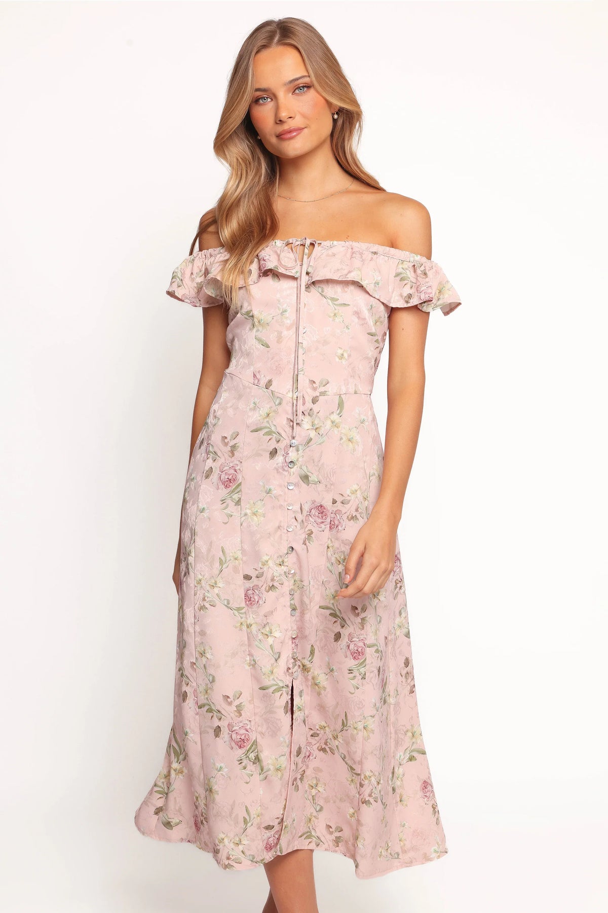 Lauryn Off The Shoulder Midi Dress Blush Rose