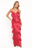Ciao Ruffles Maxi Satin Dress Fuchsia