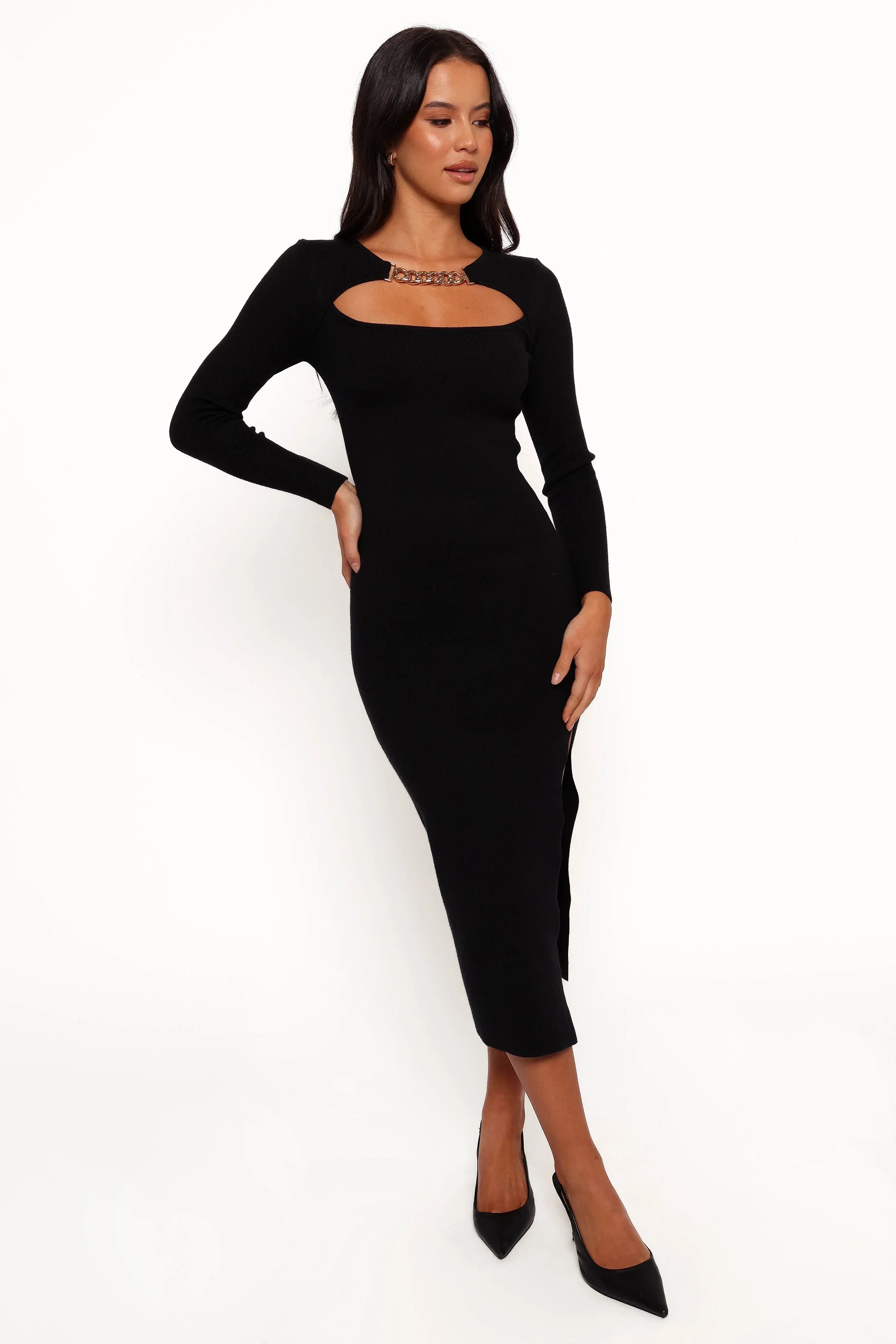Elissa Long Sleeve Midi Dress Black