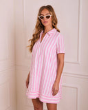 Sweet Line Striped Mini Shirt Dress