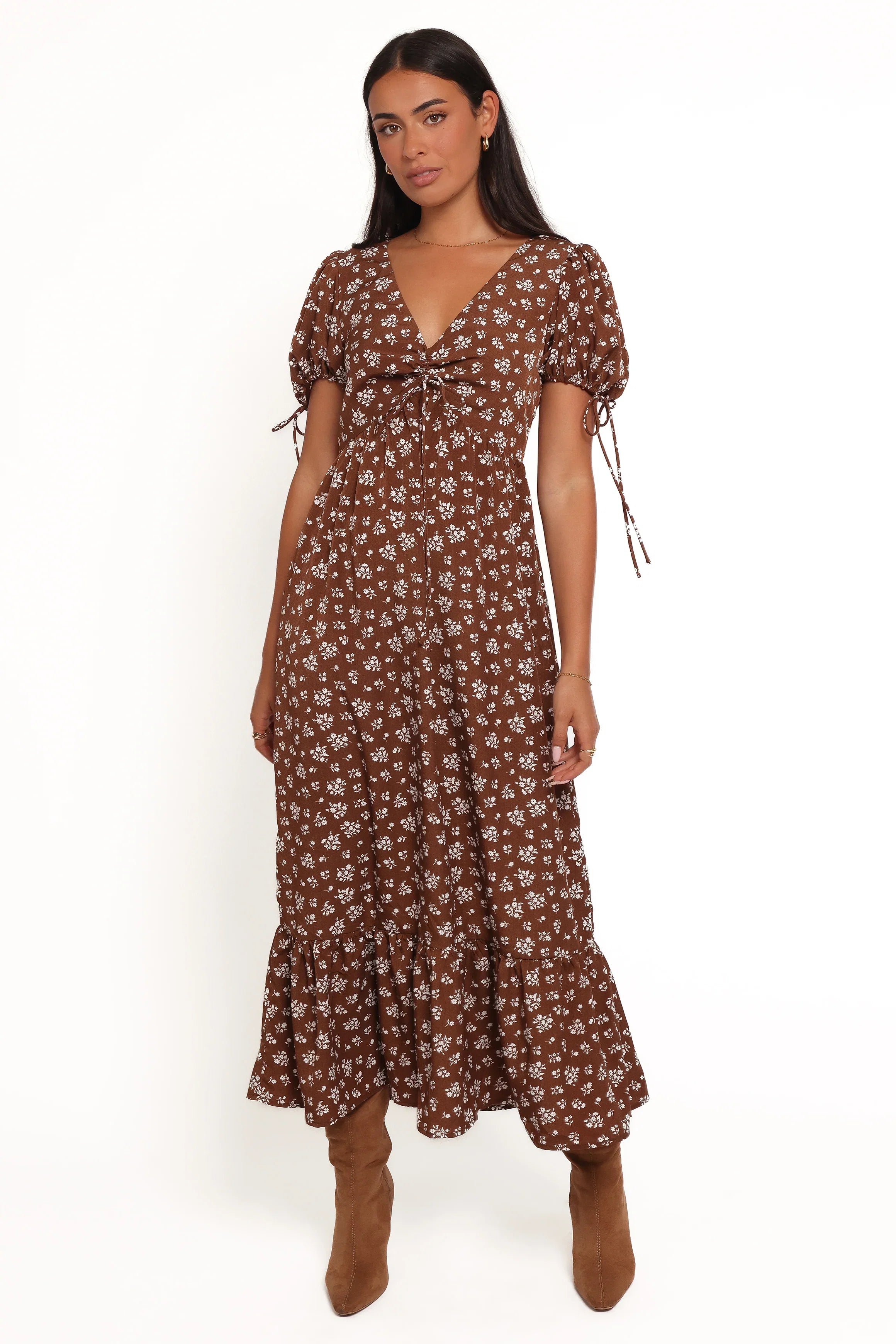 Zina Maxi Dress Brown Ditsy Floral
