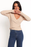 Lavia Knit Wrap Top Beige