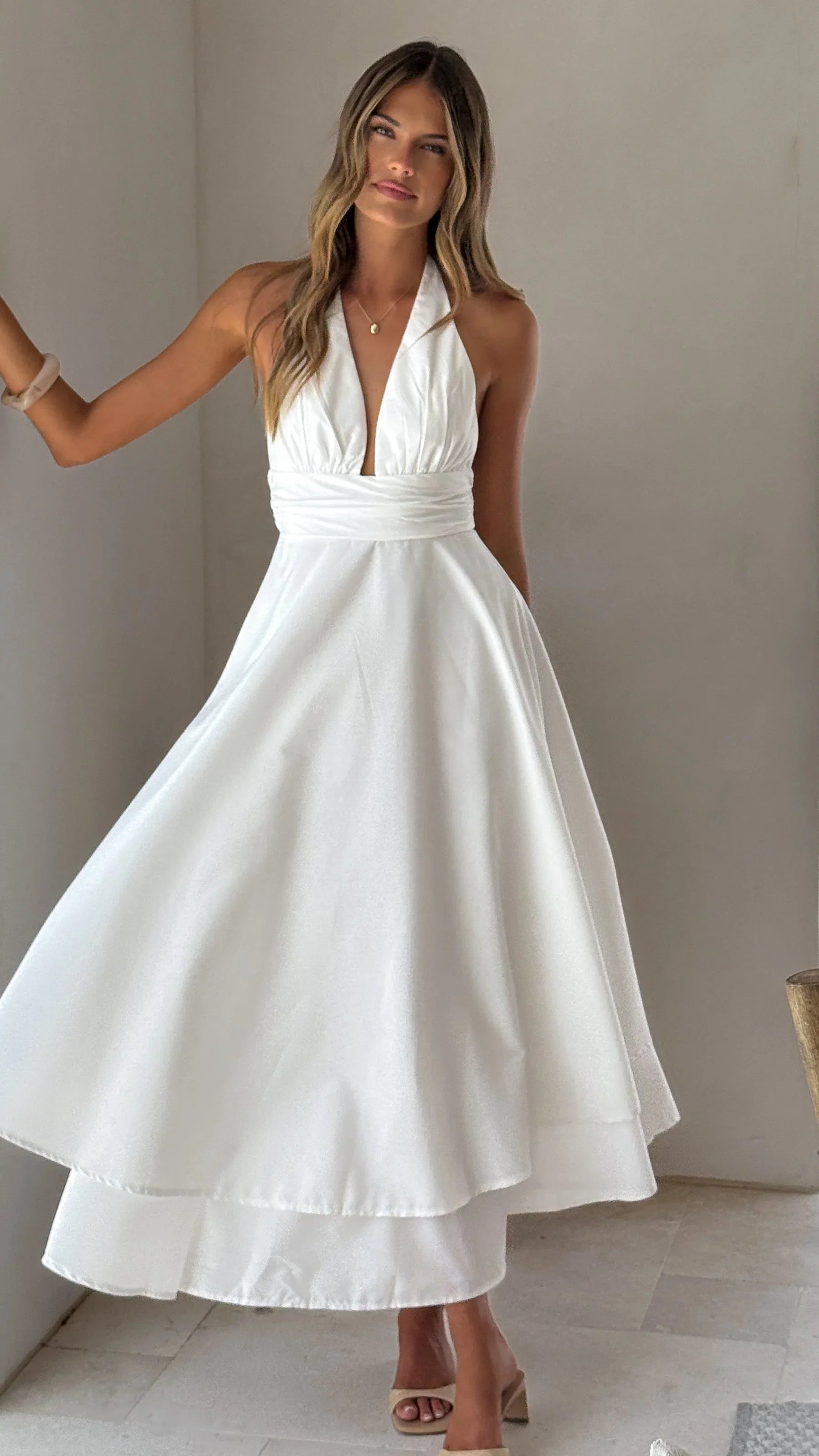 Kathy Halter Neck Maxi Dress White