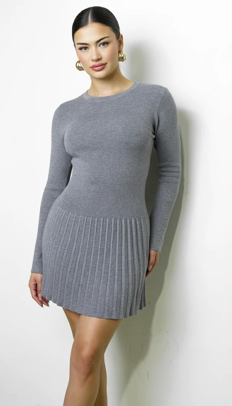 Aurora Sweater Knit Midi Dress Gray