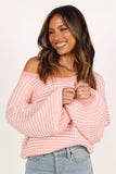 Becca Crewneck Waffle Stitch Stripe Knit Sweater Pink
