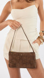 Portia Woven Shoulder Bag Choc Suede Gold