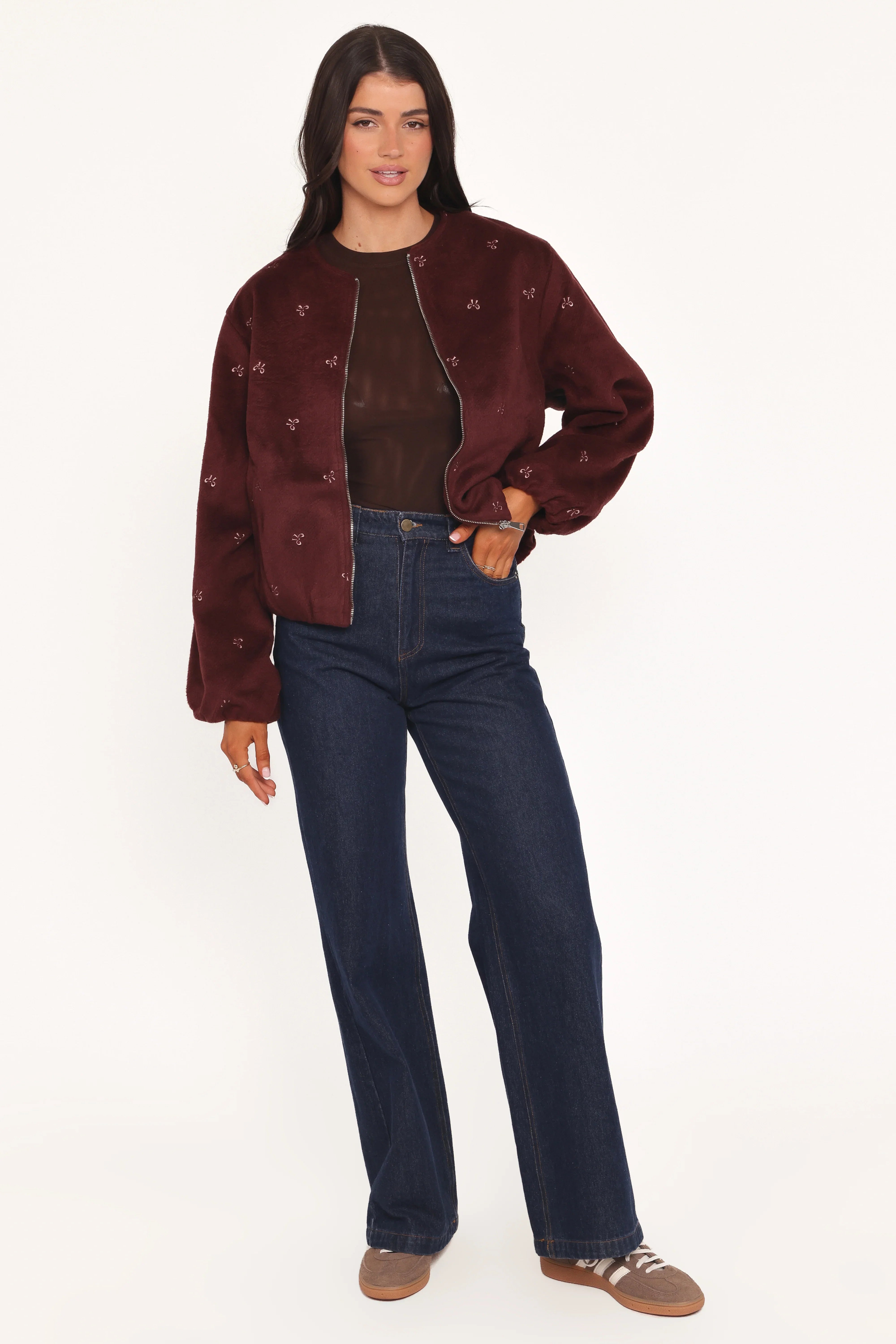 Marla Cropped Bomber Cherry