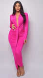 Celeste Fuchsia Pink V Plunge Drape Dress