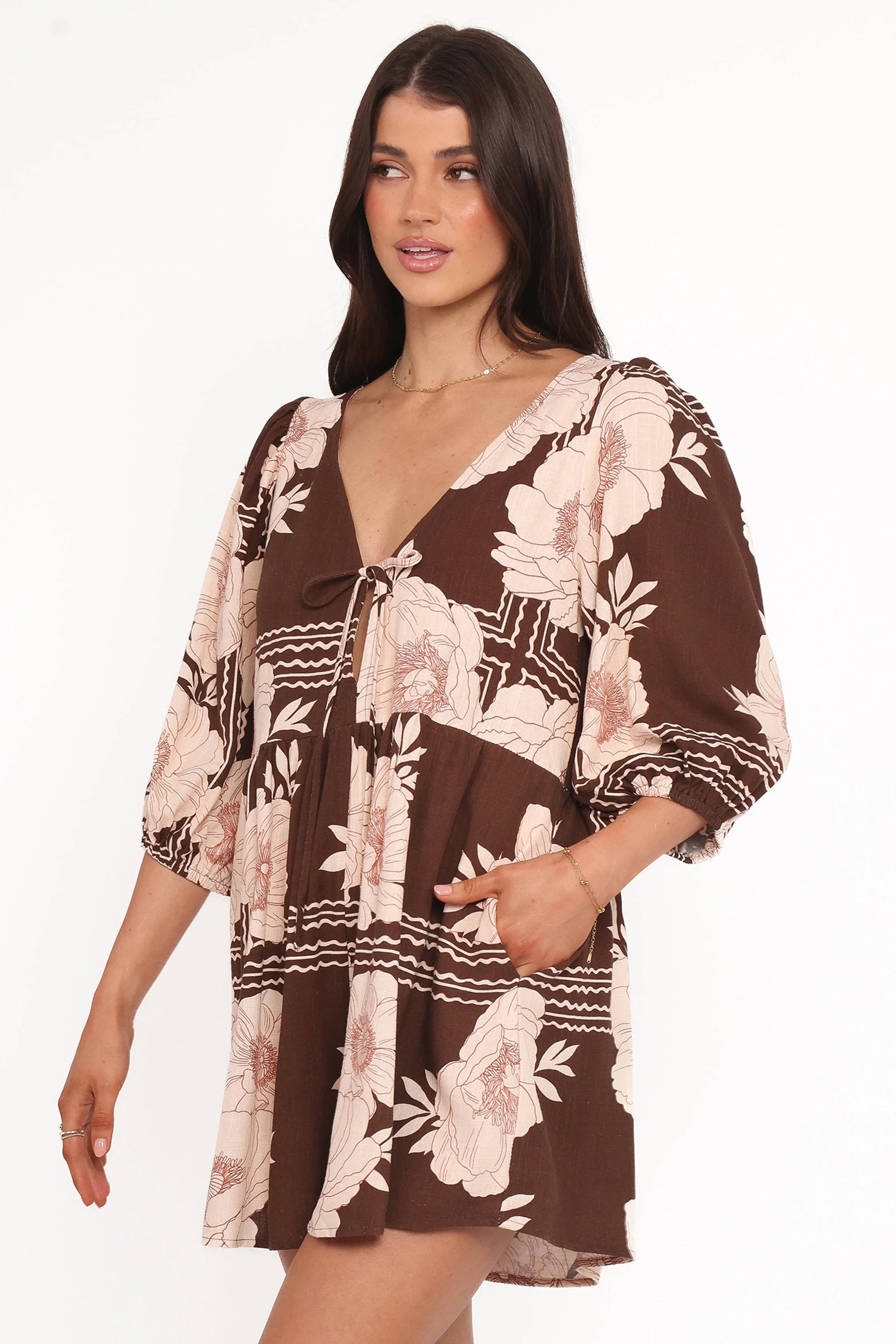 Henley Romper Brown Floral