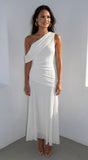 Athenya Draped One Shoulder Maxi Dress Cream White