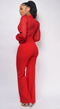 Nerine Crochet Lace Mesh Jumpsuit Red