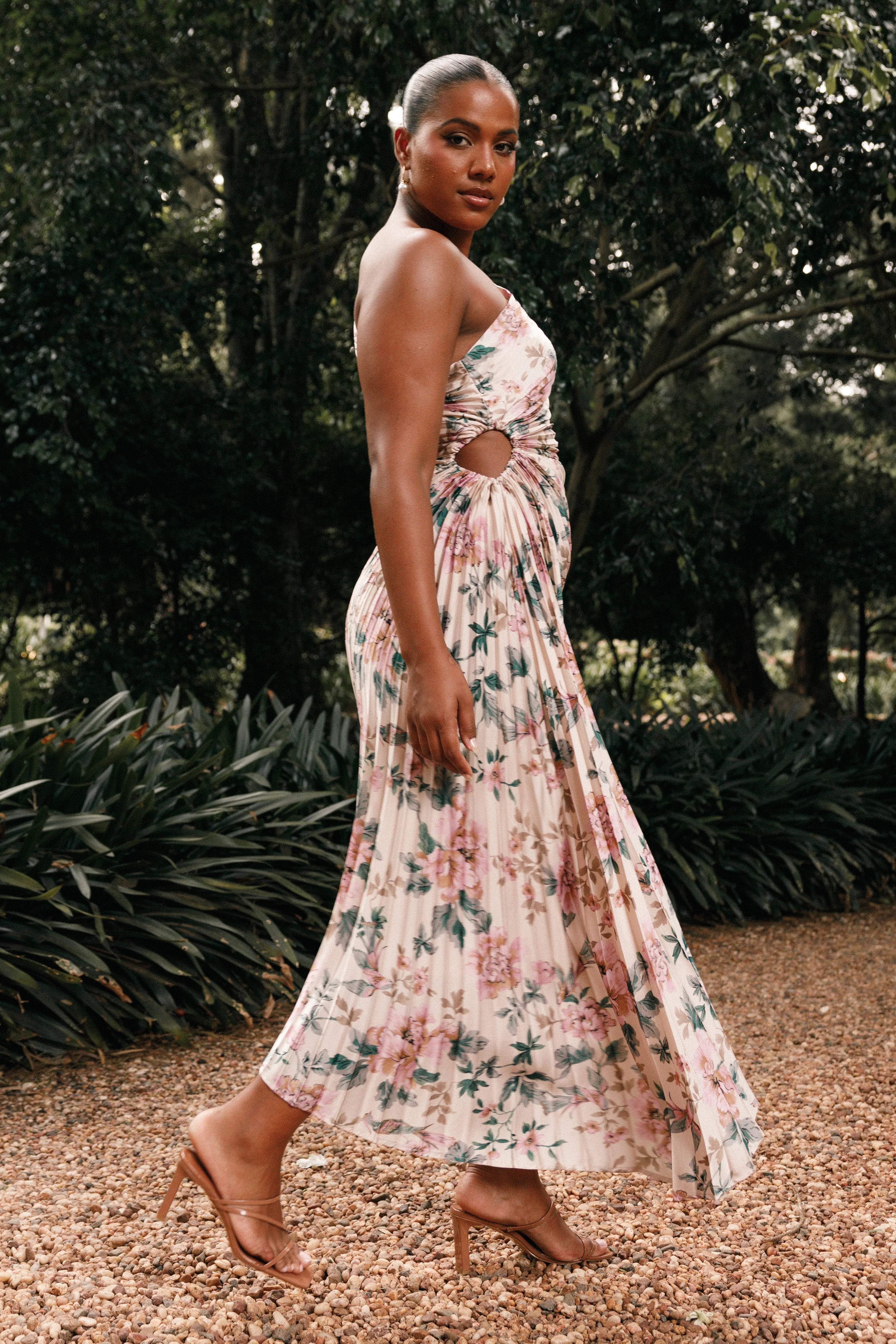 Kleo One Shoulder Maxi Dress Pink Floral