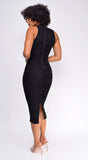 Delina High Neck Ruched Midi Dress Black