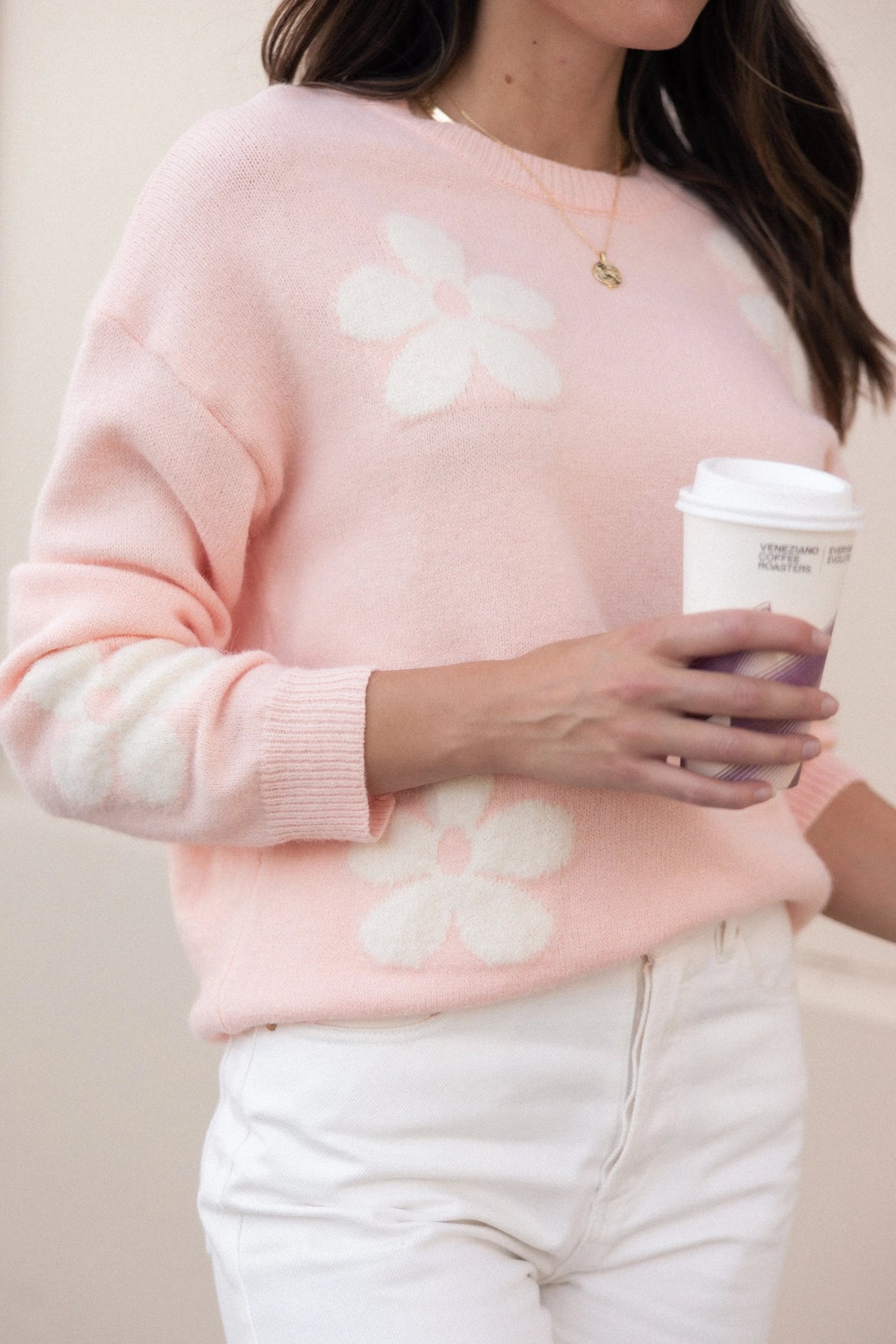 Charlie Flower Knit Sweater Pink