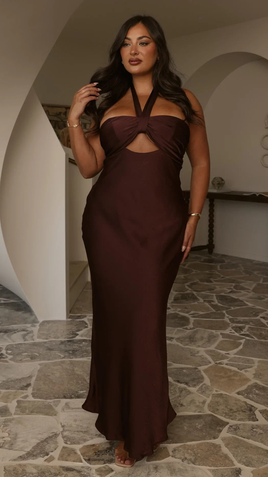 Grace Halter Maxi Dress Chocolate
