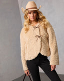 Aleda Faux Fur Asymmetric Front Bow Jacket