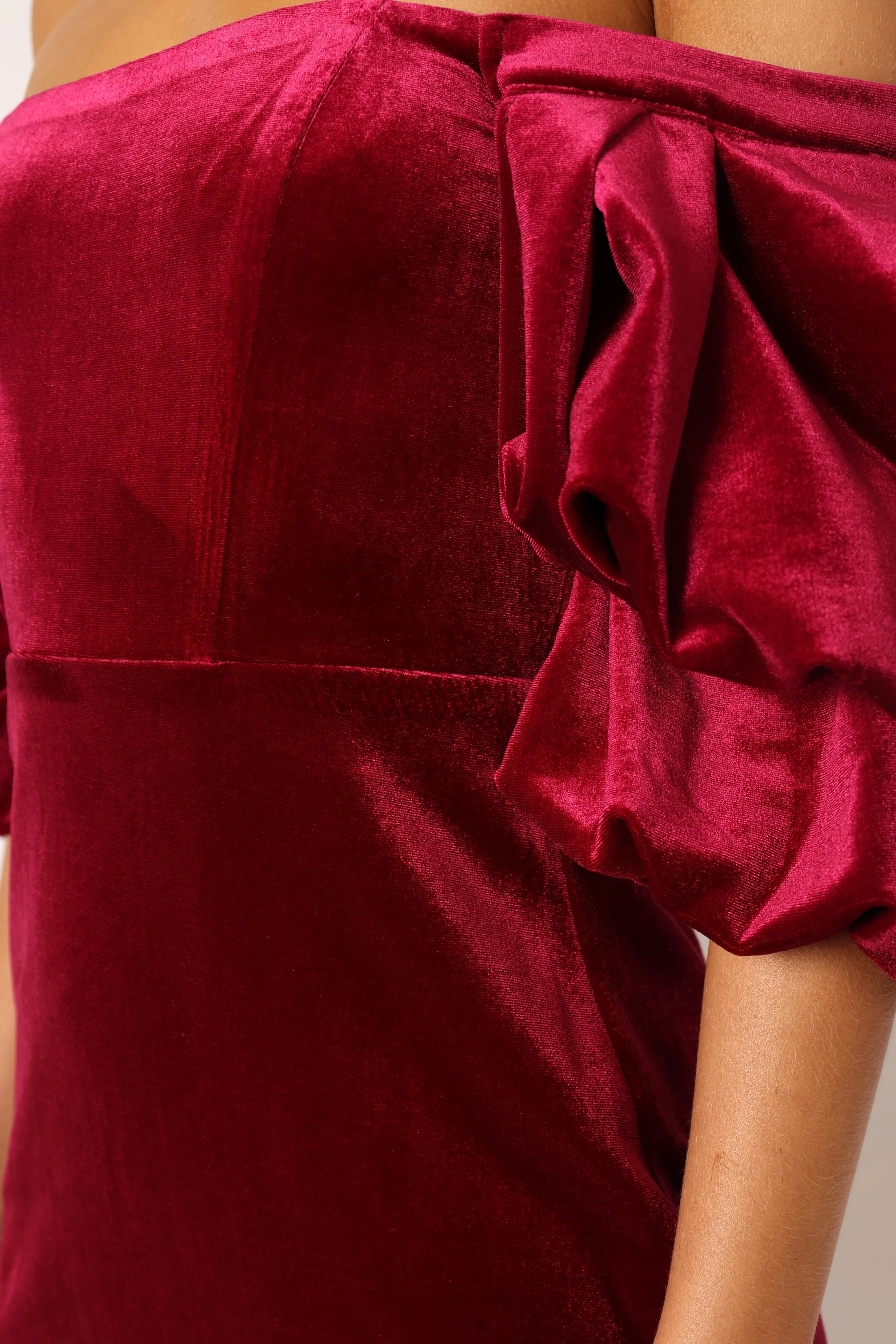 Dali Off Shoulder Velvet Mini Dress Ruby