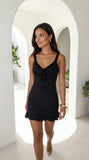 Calyssa Polka Dot Lace Trim Mini Dress Black